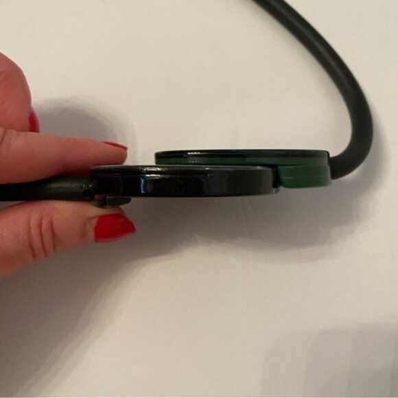 NECKLACE MODERNIST LUCITE DISCS DARK GRAY GREEN BLACK RUBBER MAGNETIC 24” - Picture 9 of 14